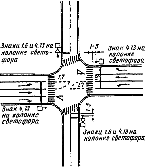 2. Пересечение трехполосной дороги с двухполосной